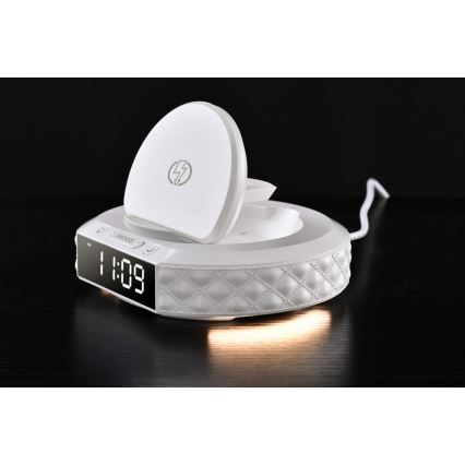 budilnik sa LCD ekranom i bežičnim Qi punjačem 27W/9V 220 mAh bela
