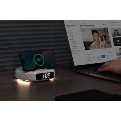 budilnik sa LCD ekranom i bežičnim Qi punjačem 27W/9V 220 mAh bela