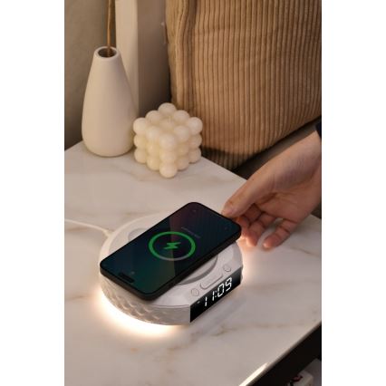 budilnik sa LCD ekranom i bežičnim Qi punjačem 27W/9V 220 mAh bela