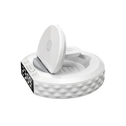 budilnik sa LCD ekranom i bežičnim Qi punjačem 27W/9V 220 mAh bela