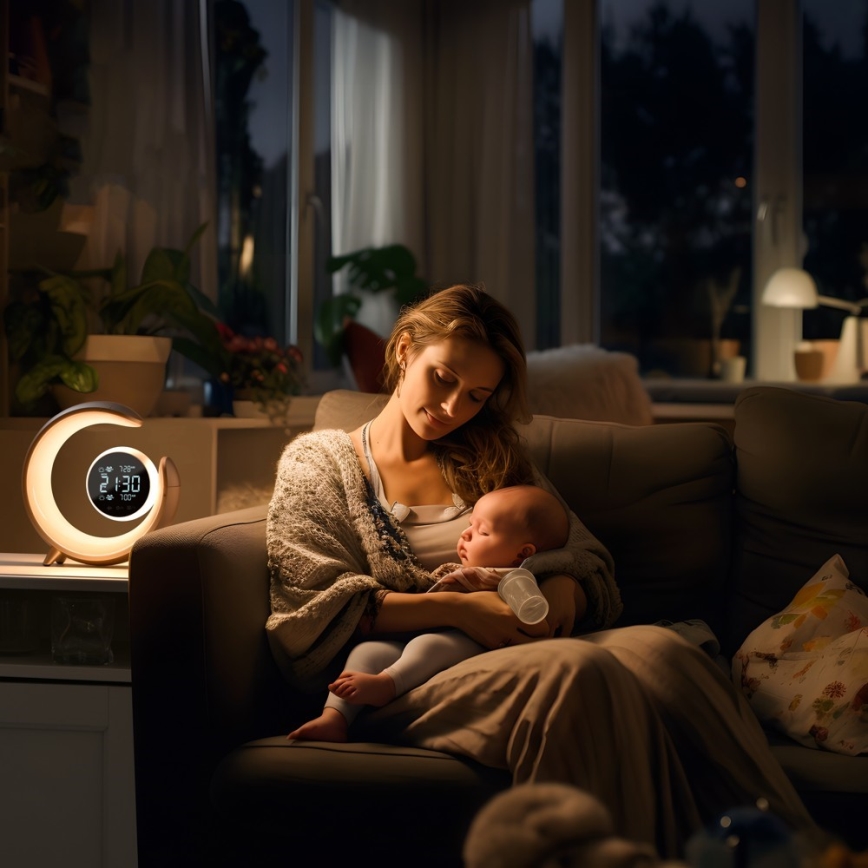 LED RGBW Prigušiva stona lampa sa budilicom LED/20W/5V USB srebrno