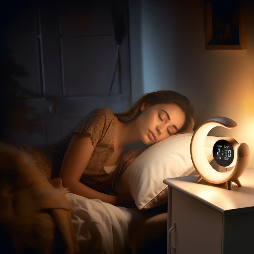 LED RGBW Prigušiva stona lampa sa budilicom LED/20W/5V USB srebrno