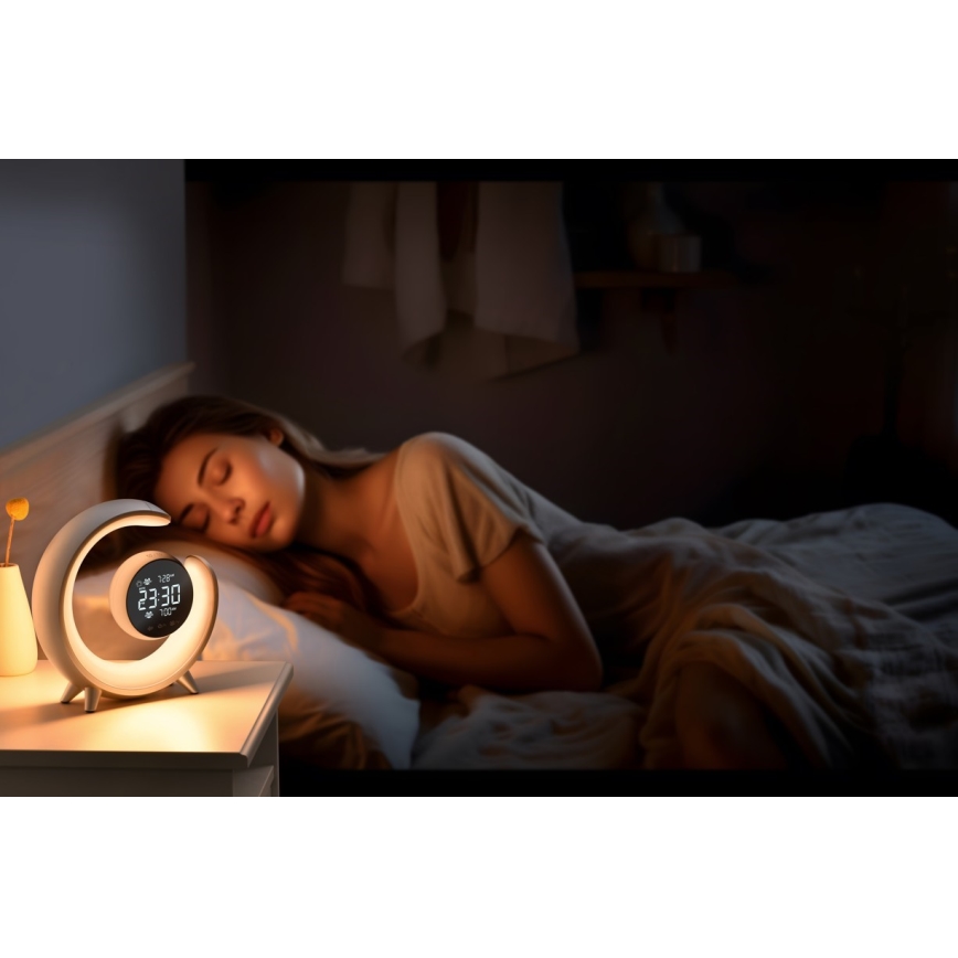 LED RGBW Prigušiva stona lampa sa budilicom LED/20W/5V USB srebrno