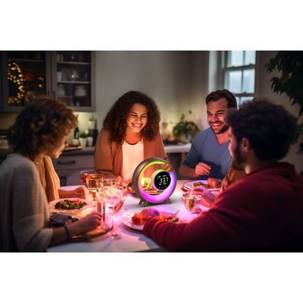 LED RGBW Prigušiva stona lampa sa budilicom LED/20W/5V USB srebrno