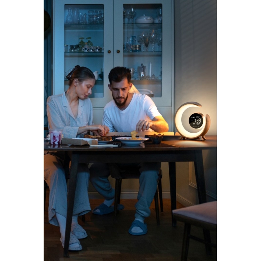 LED RGBW Prigušiva stona lampa sa budilicom LED/20W/5V USB srebrno