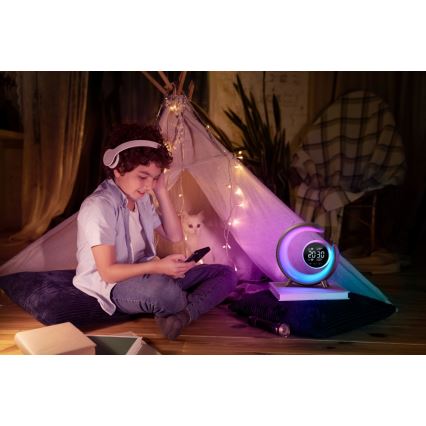 LED RGBW Prigušiva stona lampa sa budilicom LED/20W/5V USB srebrno