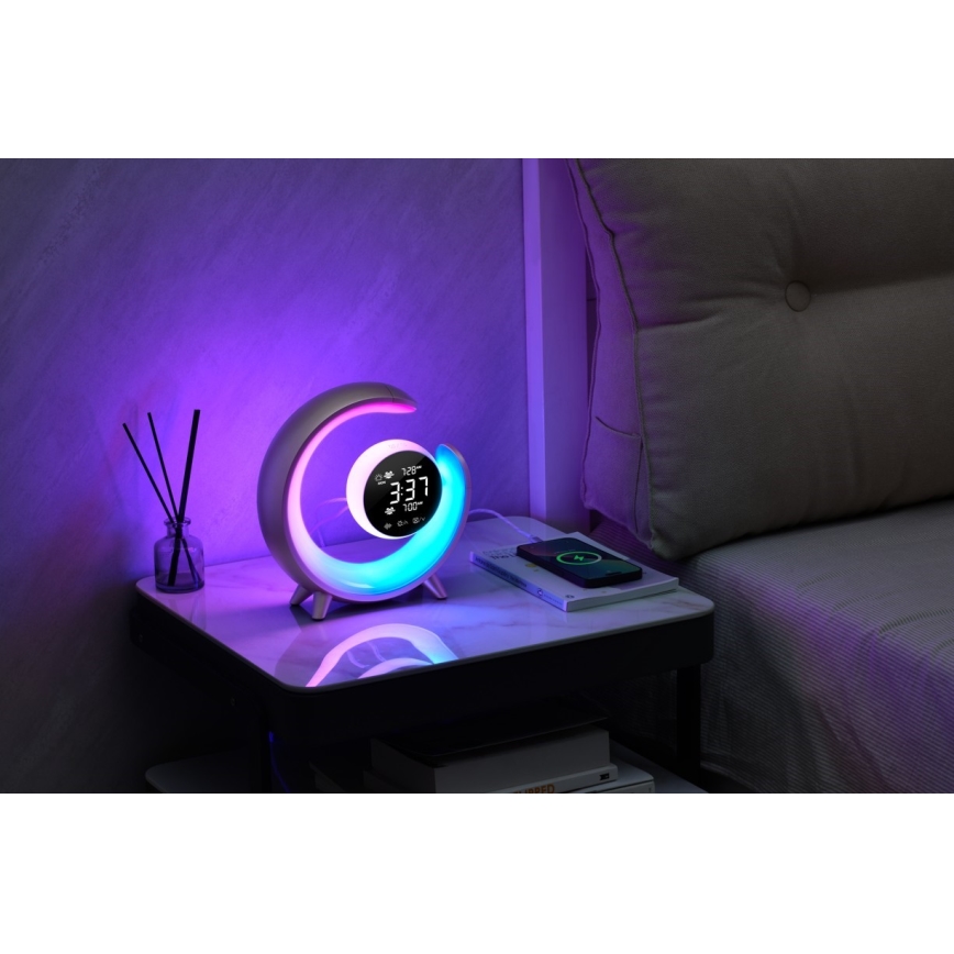 LED RGBW Prigušiva stona lampa sa budilicom LED/20W/5V USB srebrno