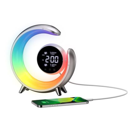 LED RGBW Prigušiva stona lampa sa budilicom LED/20W/5V USB srebrno