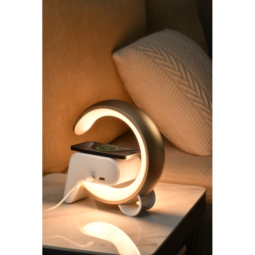 LED RGB Prigušiva stona lampa sa budilicom i Qi punjenjem 30W/230V zlatna