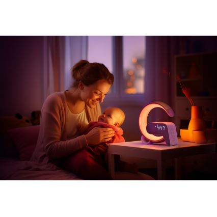 LED RGB Prigušiva stona lampa sa budilicom i Qi punjenjem 30W/230V zlatna