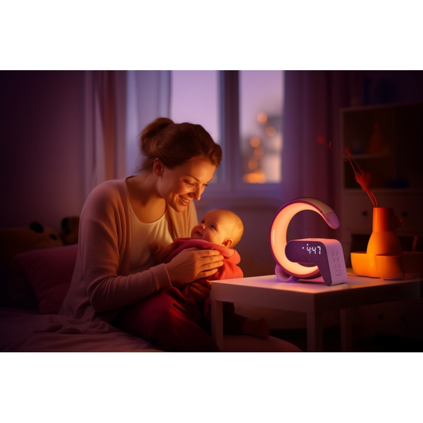 LED RGB Prigušiva stona lampa sa budilicom i Qi punjenjem 30W/230V zlatna