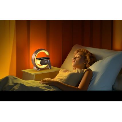 LED RGB Prigušiva stona lampa sa budilicom i Qi punjenjem 30W/230V zlatna
