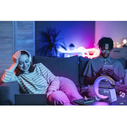 LED RGB Prigušiva stona lampa sa budilicom i Qi punjenjem 30W/230V zlatna