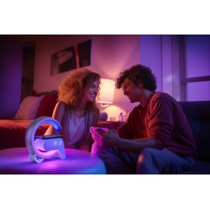 LED RGB Prigušiva stona lampa sa budilicom i Qi punjenjem 30W/230V zlatna