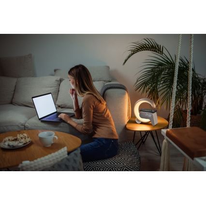 LED RGB Prigušiva stona lampa sa budilicom i Qi punjenjem 30W/230V zlatna
