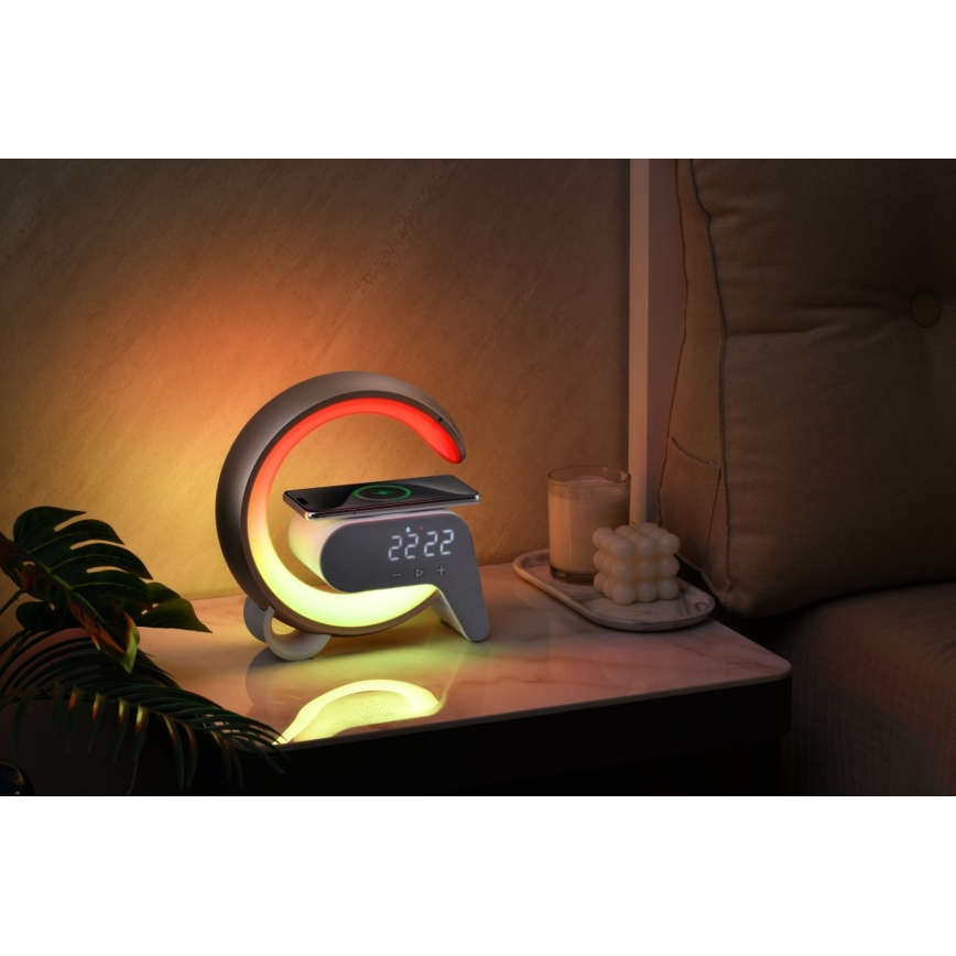 LED RGB Prigušiva stona lampa sa budilicom i Qi punjenjem 30W/230V zlatna