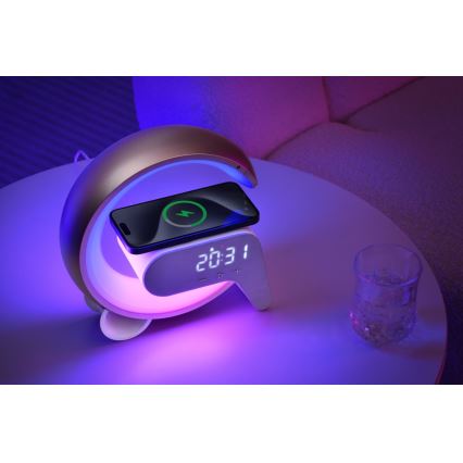 LED RGB Prigušiva stona lampa sa budilicom i Qi punjenjem 30W/230V zlatna