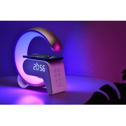 LED RGB Prigušiva stona lampa sa budilicom i Qi punjenjem 30W/230V zlatna