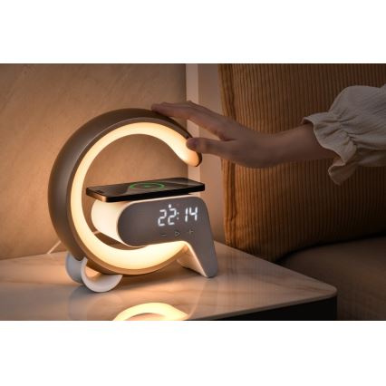 LED RGB Prigušiva stona lampa sa budilicom i Qi punjenjem 30W/230V zlatna