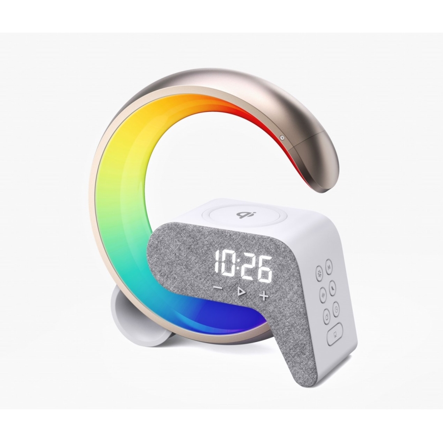 LED RGB Prigušiva stona lampa sa budilicom i Qi punjenjem 30W/230V zlatna