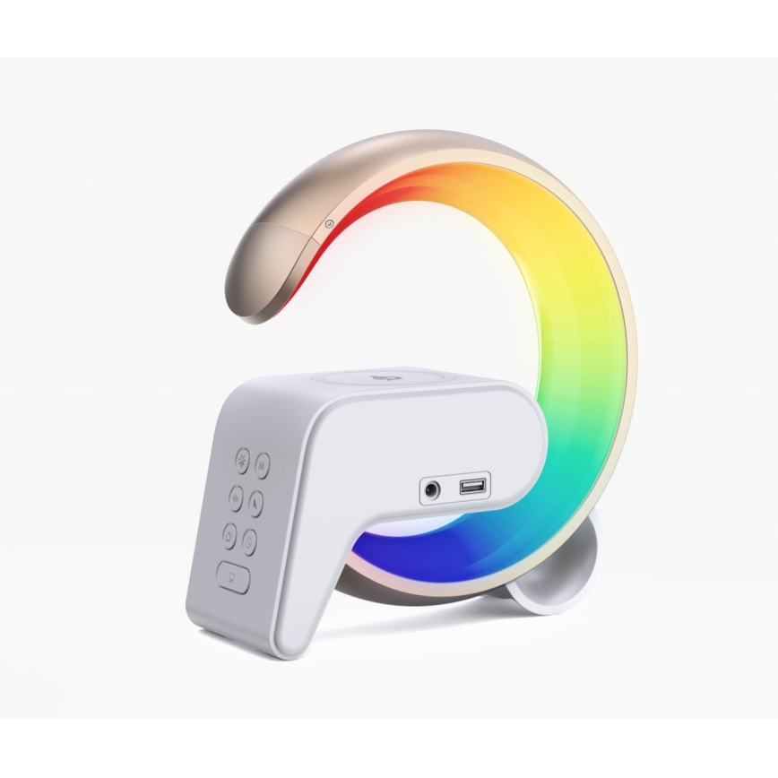 LED RGB Prigušiva stona lampa sa budilicom i Qi punjenjem 30W/230V zlatna