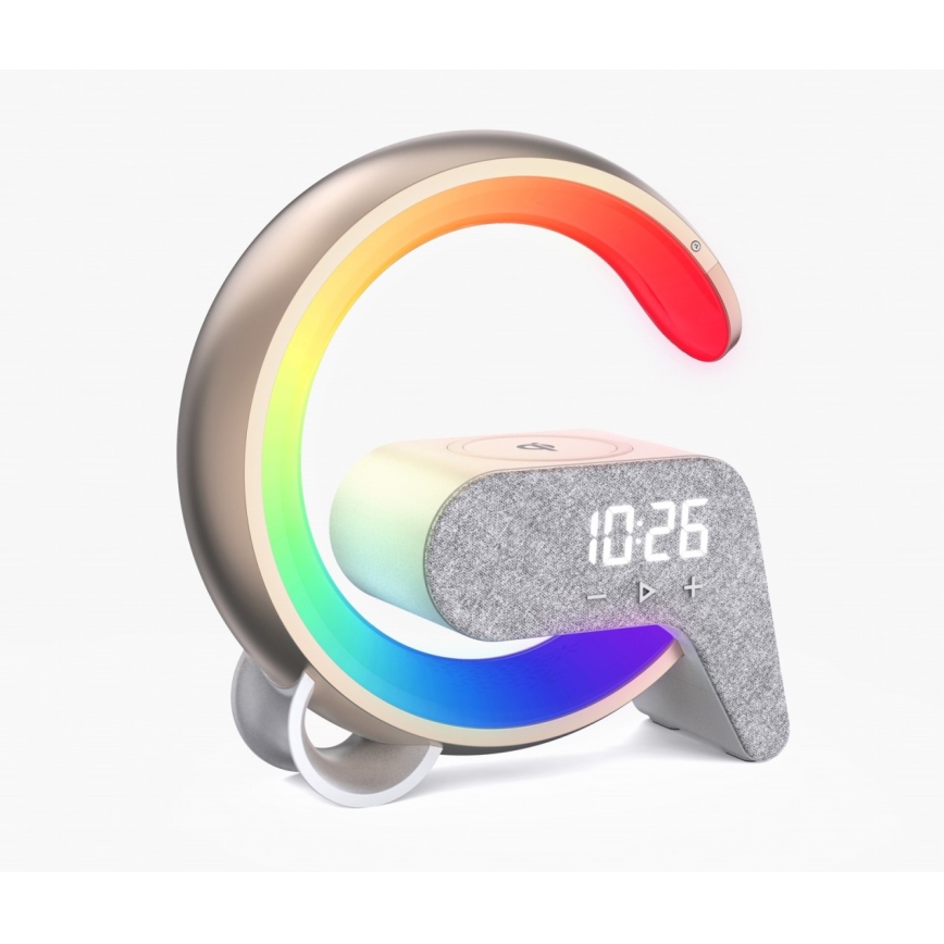 LED RGB Prigušiva stona lampa sa budilicom i Qi punjenjem 30W/230V zlatna