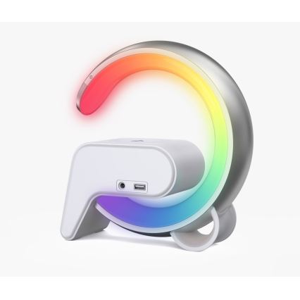 LED RGB Prigušiva stona lampa sa budilicom i Qi punjenjem 30W/230V srebrno