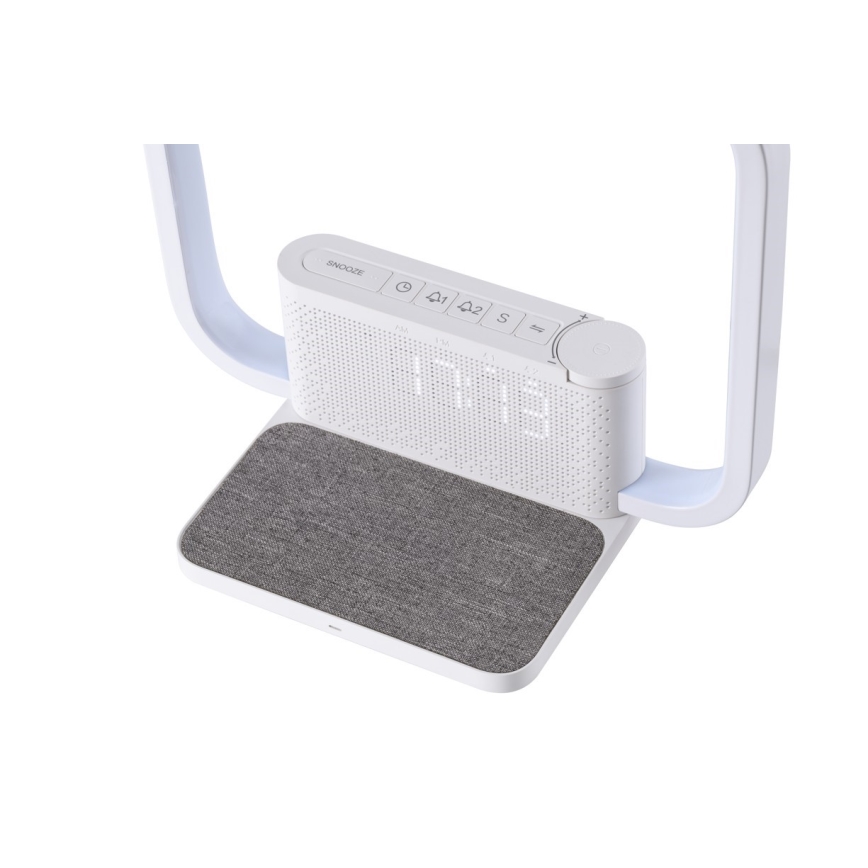 LED Prigušiva stona lampa sa budilicom i Qi punjenjem LED/18W/230V bela