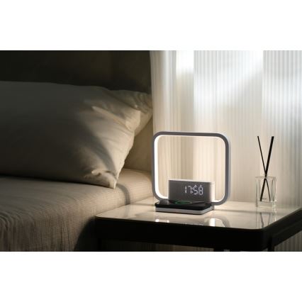 LED prigušiva stona lampa sa budilnikom i Qi bežičnim punjenjem LED/18W/230V bela
