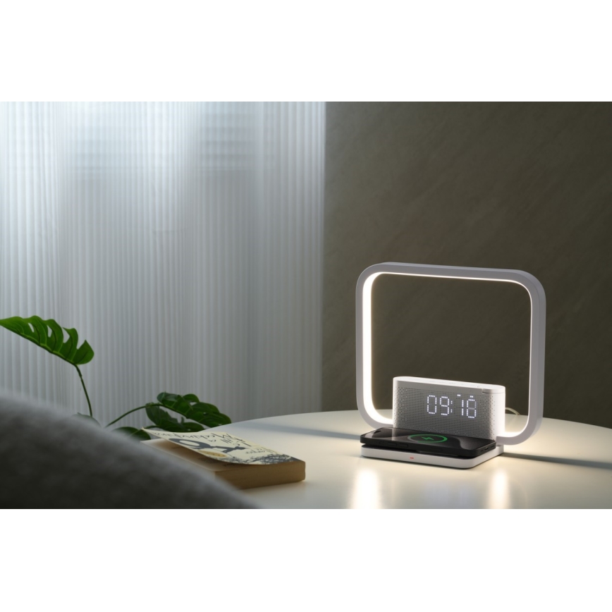 LED prigušiva stona lampa sa budilnikom i Qi bežičnim punjenjem LED/18W/230V bela