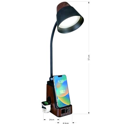 LED+CCT stona lampa, prigušiva, sa bežičnim QI punjenjem IDEAL LED/8W/230V 2700/4000/5000K braon