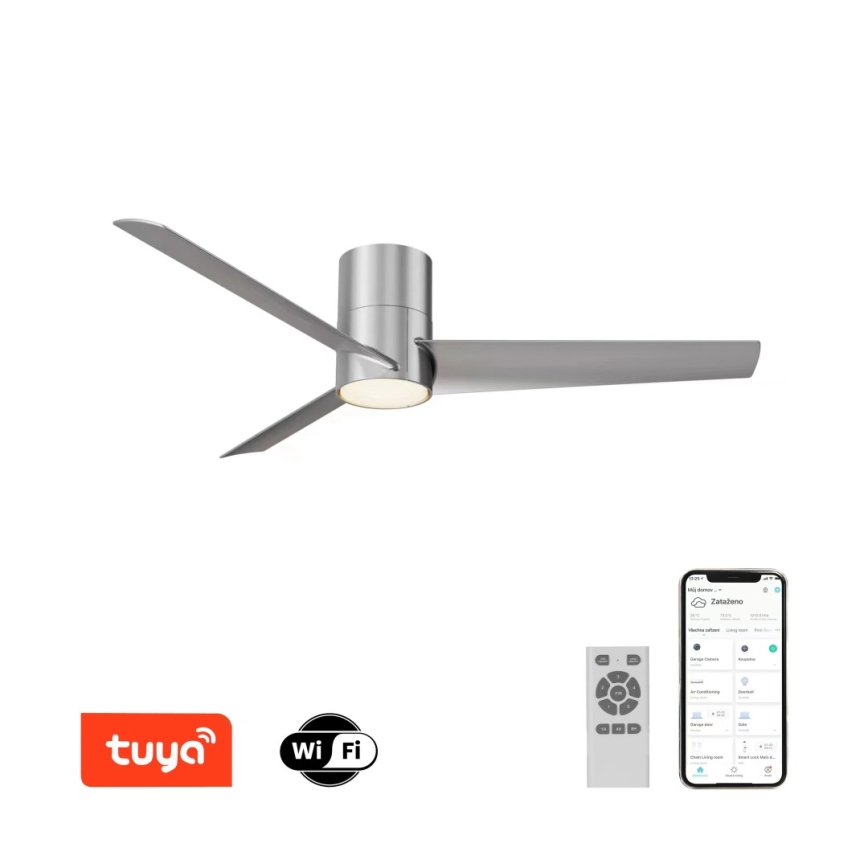Immax NEO 07135-S - LED Prigušivi plafonski ventilator FRESH LED/18W/230V Wi-Fi Tuya mat krom + Daljinski upravljač