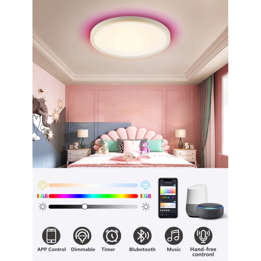 Immax NEO 07169-W60 - LED RGB+CCT Prigušiva plafonjera NEO LITE TUDO 65W/230V 2700-6500K Wi-Fi Tuya + Daljinski upravljač bela