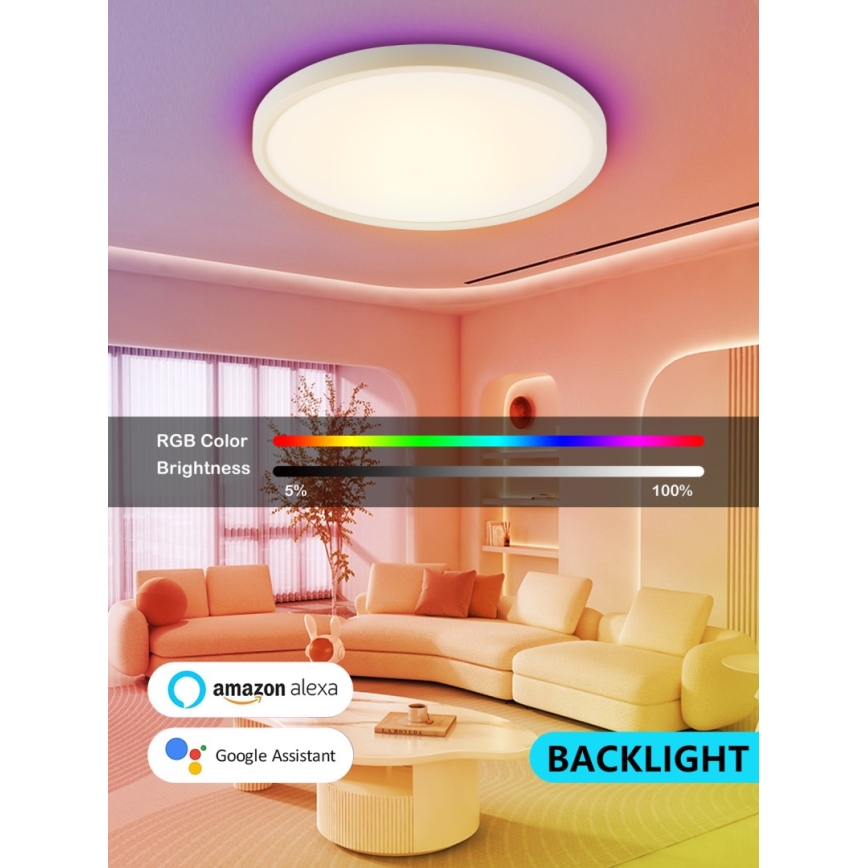 Immax NEO 07169-W60 - LED RGB+CCT Prigušiva plafonjera NEO LITE TUDO 65W/230V 2700-6500K Wi-Fi Tuya + Daljinski upravljač bela