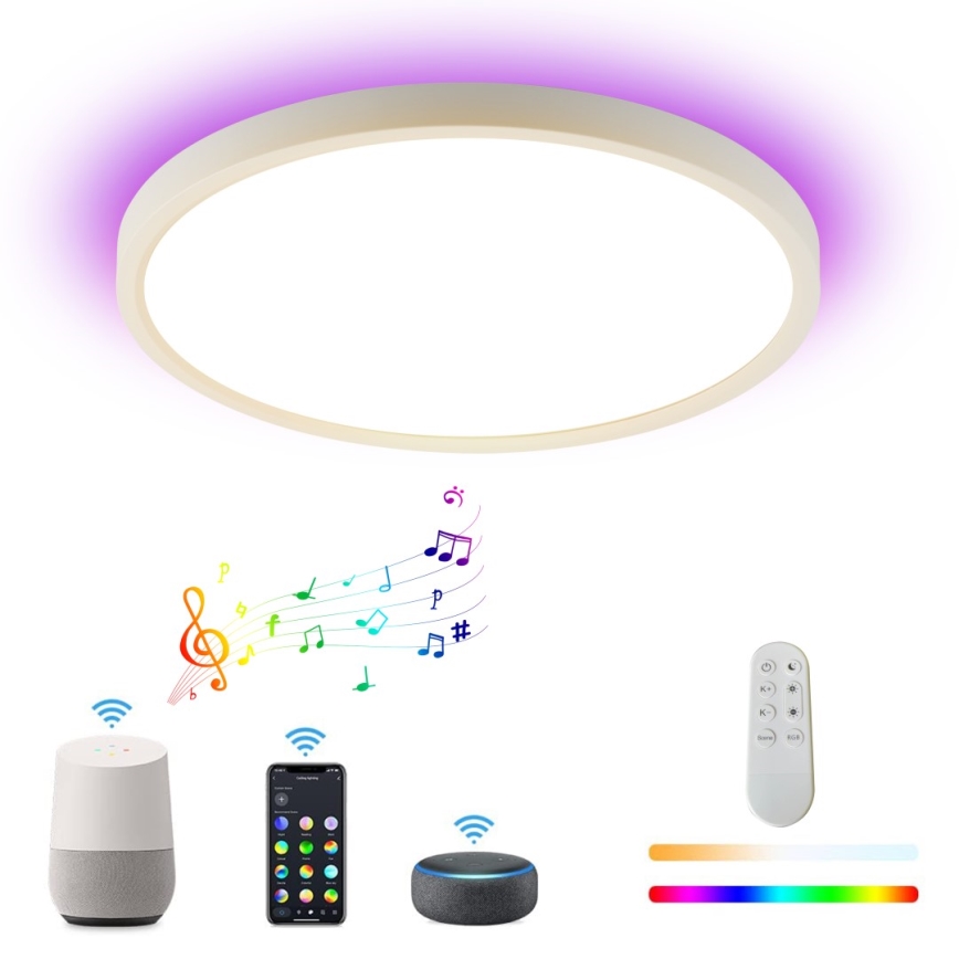 Immax NEO 07169-W60 - LED RGB+CCT Prigušiva plafonjera NEO LITE TUDO 65W/230V 2700-6500K Wi-Fi Tuya + Daljinski upravljač bela