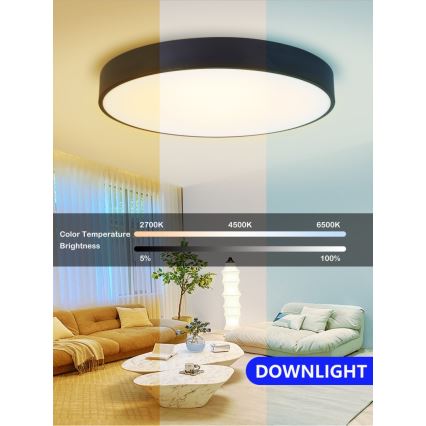 Immax NEO 07203L-LED Prigušiva plafonjera RONDATE 65W/230V 3000-6000K Tuya crno + Daljinski upravljač