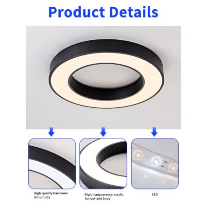 Immax NEO 07209L - LED Prigušiva plafonjera PASTEL LED/53W/230V 60 cm crno Tuya + Daljinski upravljač