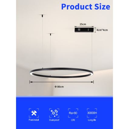 Immax NEO 07215L - LED prigušiva luster na sajli FINO LED/60W/230V 80 cm crna Tuya + daljinski upravljač
