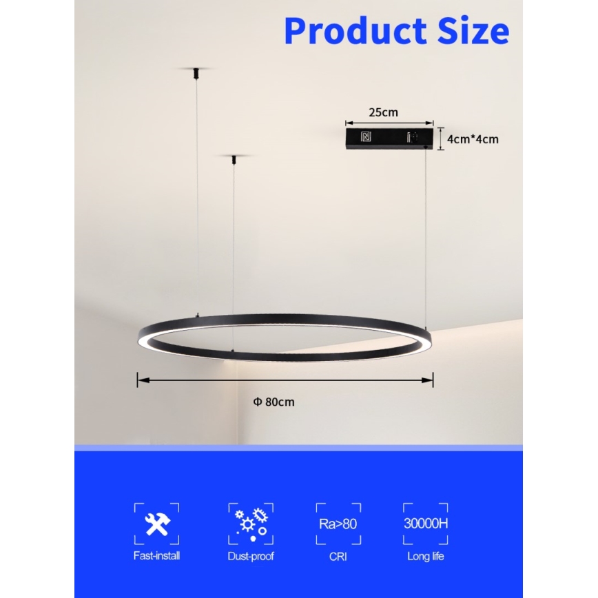 Immax NEO 07215L - LED prigušiva luster na sajli FINO LED/60W/230V 80 cm crna Tuya + daljinski upravljač
