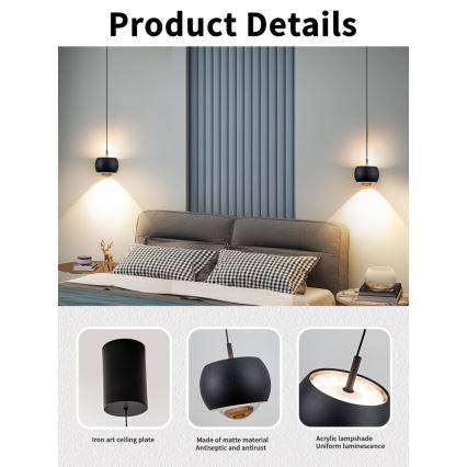 Immax NEO 07219L - LED Prigušivi luster na sajli DORMINE LED/6W/230V matirana crno Tuya + Daljinski upravljač