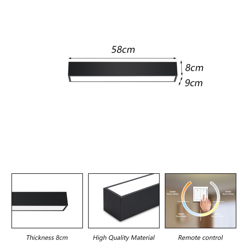 Immax NEO 07254L - LED Prigušiva plafonjera NEO LITE LUNGO LED/20W/230V 3000-6000K Wi-Fi Tuya crno + Daljinski upravljač