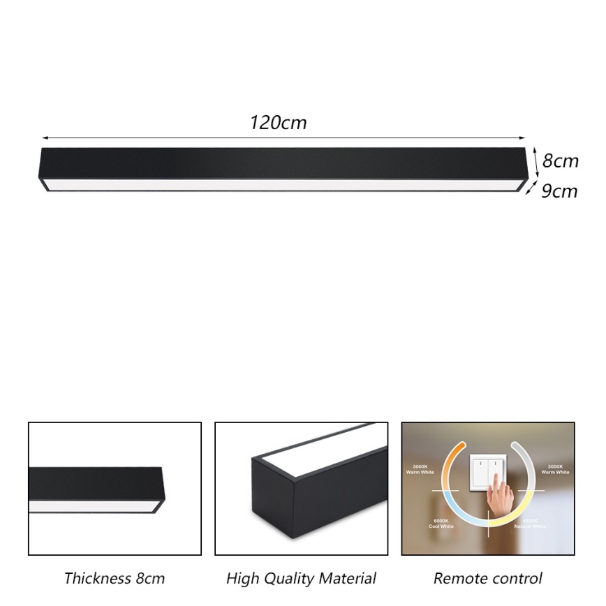 Immax NEO 07256L - LED Prigušiva plafonjera NEO LITE LUNGO LED/38W/230V 3000-6000K Wi-Fi Tuya crno + Daljinski upravljač