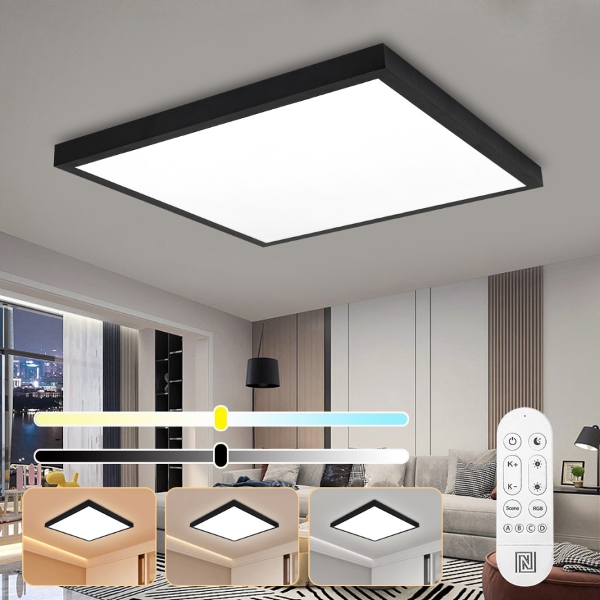 Immax NEO 07279L - LED Prigušiva plafonjera za kupatilo NEO LITE FRAME LED/50W/230V IP44 Wi-Fi Tuya + Daljinski upravljač crno