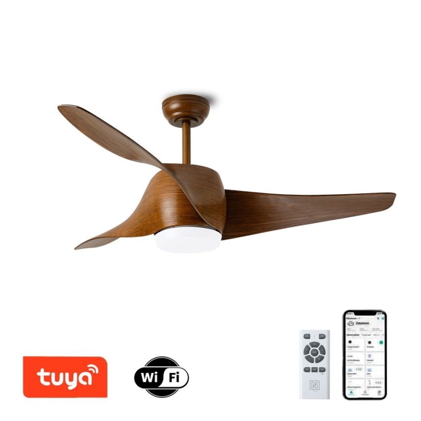 Immax NEO 07286L - LED Prigušivi plafonski ventilator WAVE LED/18W/230V Wi-Fi Tuya braon + Daljinski upravljač