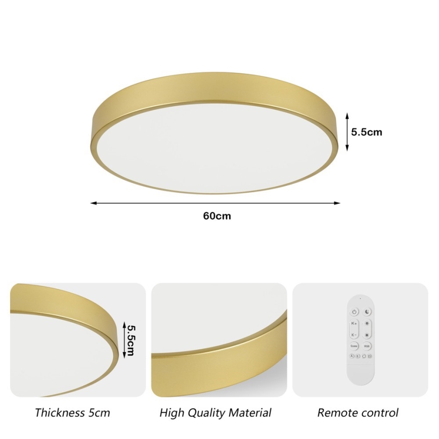 Immax NEO 07293L - prigušiva plafonska LED lampa NEO LITE SEMPLICI LED/60W/230V 3000-6000K prečnik 60 cm Wi-Fi Tuya zlatna + daljinski upravljač