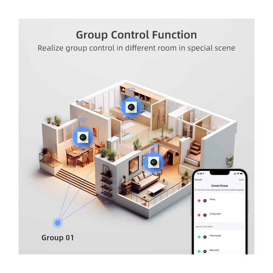Immax NEO 07534L - Termostat za podno grejanje SMART 230V/3A Wi-Fi Tuya