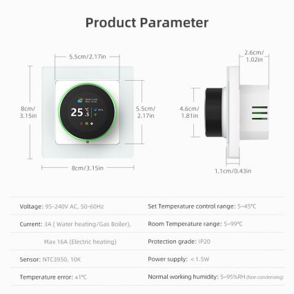 Immax NEO 07534L - Termostat za podno grejanje SMART 230V/3A Wi-Fi Tuya