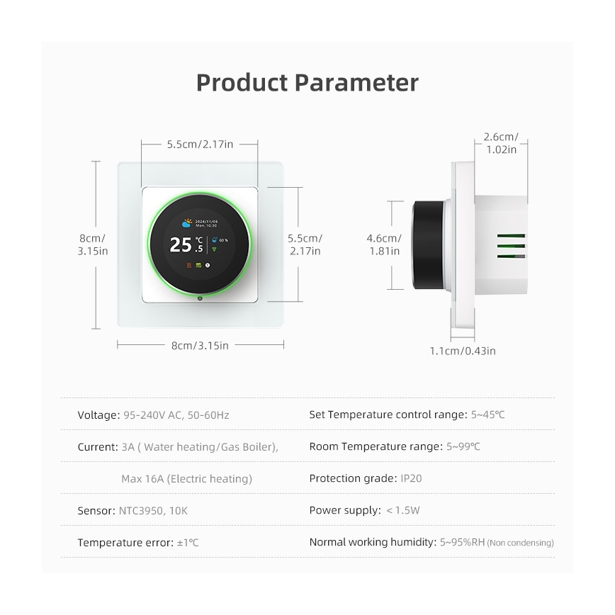 Immax NEO 07534L - Termostat za podno grejanje SMART 230V/3A Wi-Fi Tuya