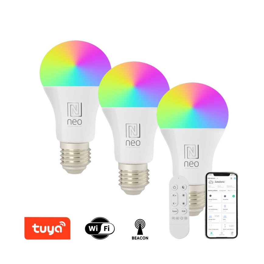 Immax NEO 07712CDO - Set 3x LED RGB+CCT Prigušiva sijalica E27/9W/230V Wi-Fi Tuya + Daljinski upravljač