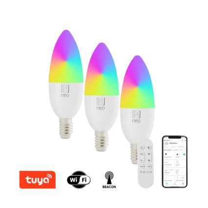 Immax NEO 07716CDO - Set 3x LED RGB+CCT Prigušiva sijalica E14/6W/230V Wi-Fi Tuya + Daljinski upravljač